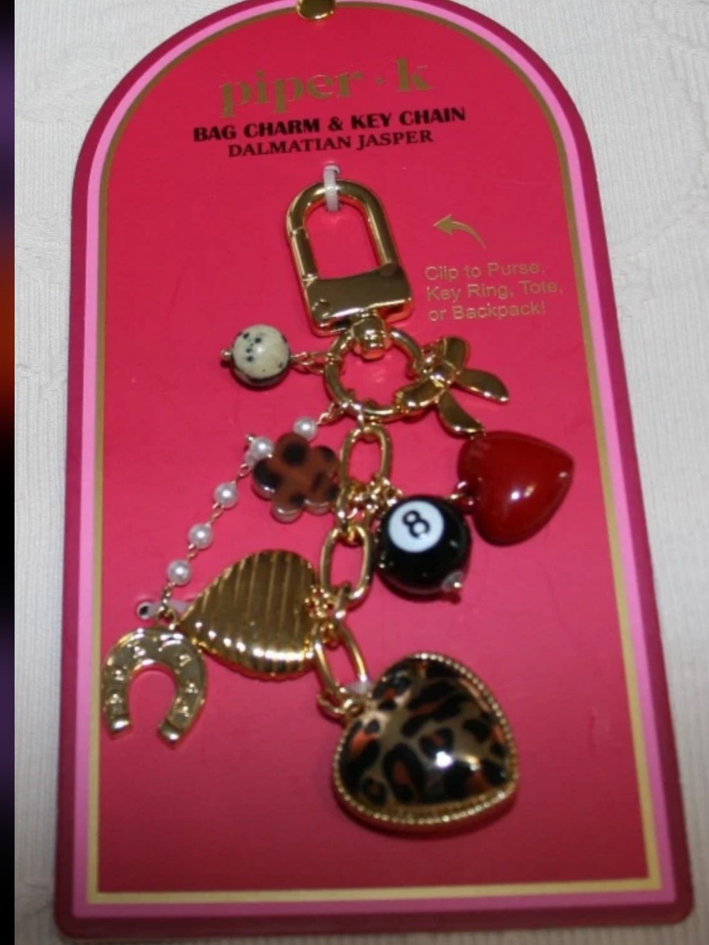 piper•l Gold-Tone Leopard Heart & Red Heart Bag Charm Keychain